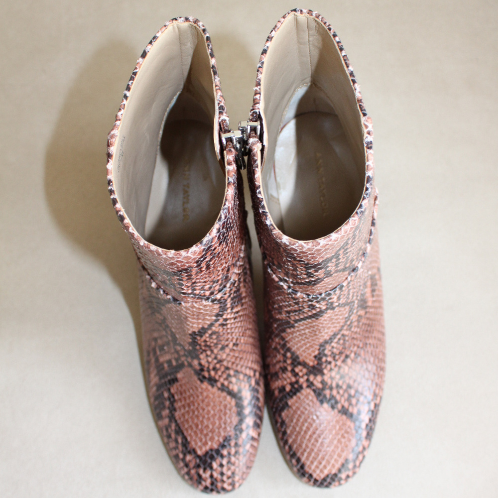 Ann Taylor Snakeskin Animal Print Tan Brown Ankle Boots Booties Heels - Picture 6 of 8